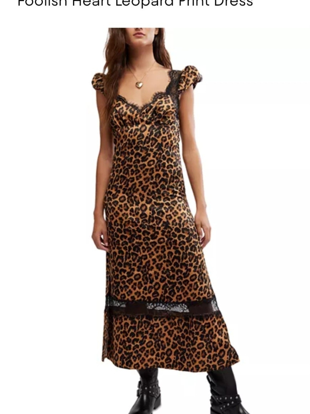 Free People Leopard Print Slip Dress with Black Lace Trim